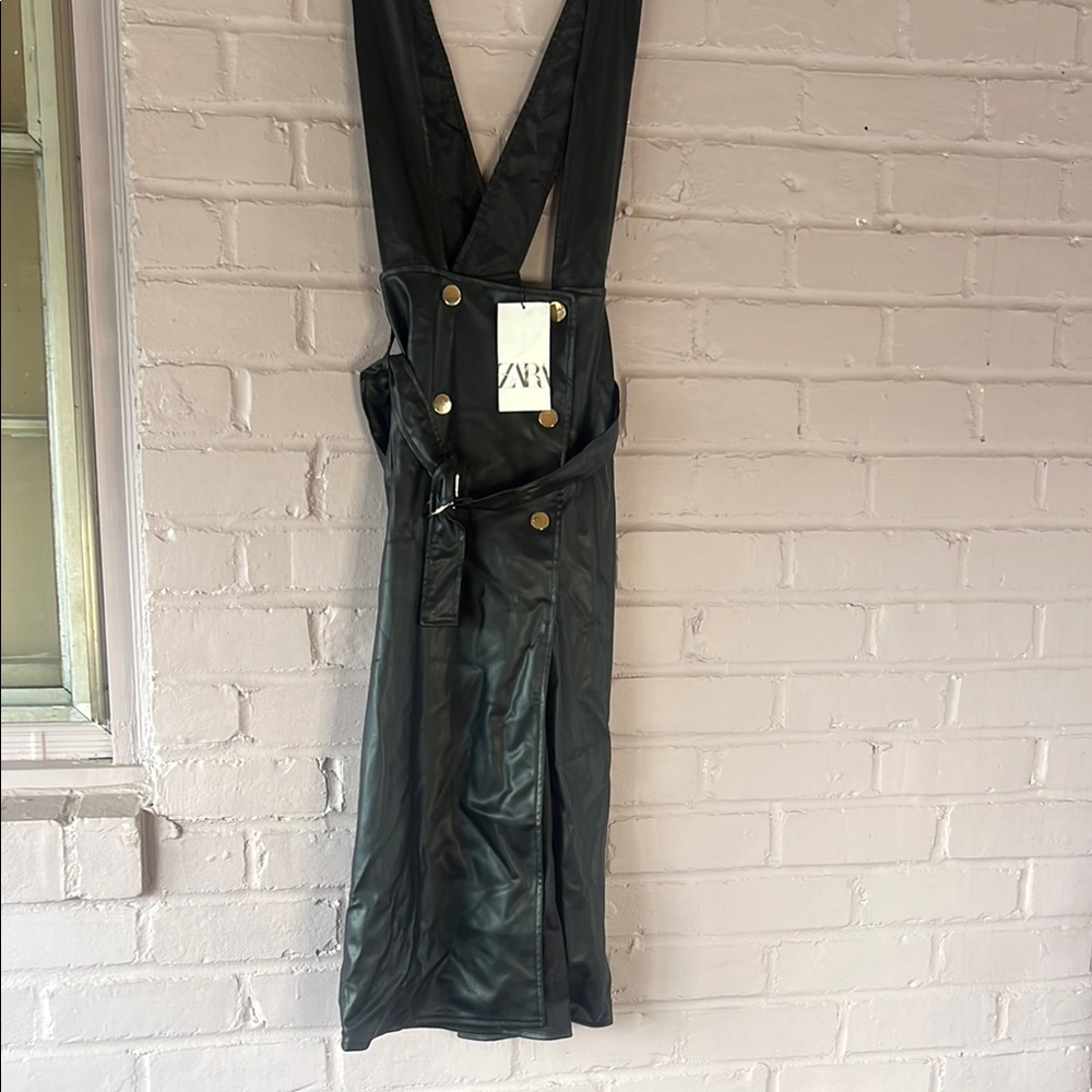 Black Faux Leather Suspender Dress